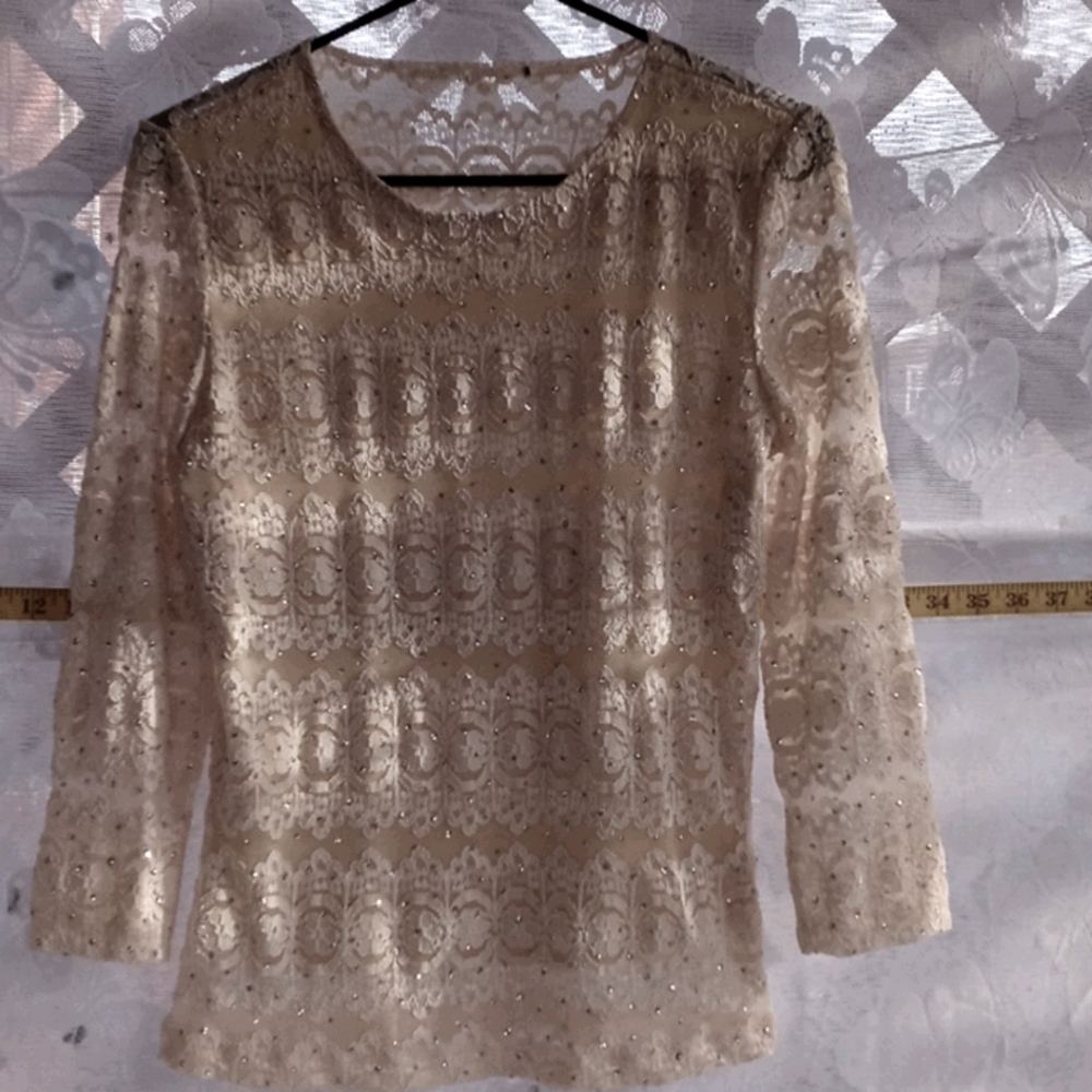 Ivory lace and sequin trimmed blouse